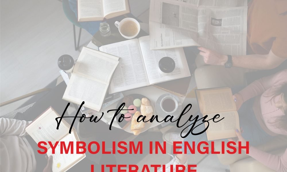 Student analyzing an open book with notes and symbolic imagery to study literary symbolism