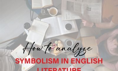 Student analyzing an open book with notes and symbolic imagery to study literary symbolism