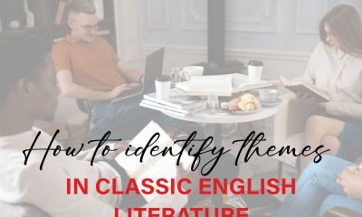 Student reading a classic English novel with notes highlighting key themes for literary analysis