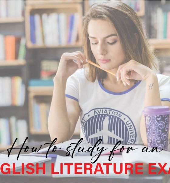 Student studying English literature with notes and books to prepare effectively for an upcoming exam
