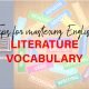 Open book with highlighted literary terms to illustrate tips for mastering English literature vocabulary