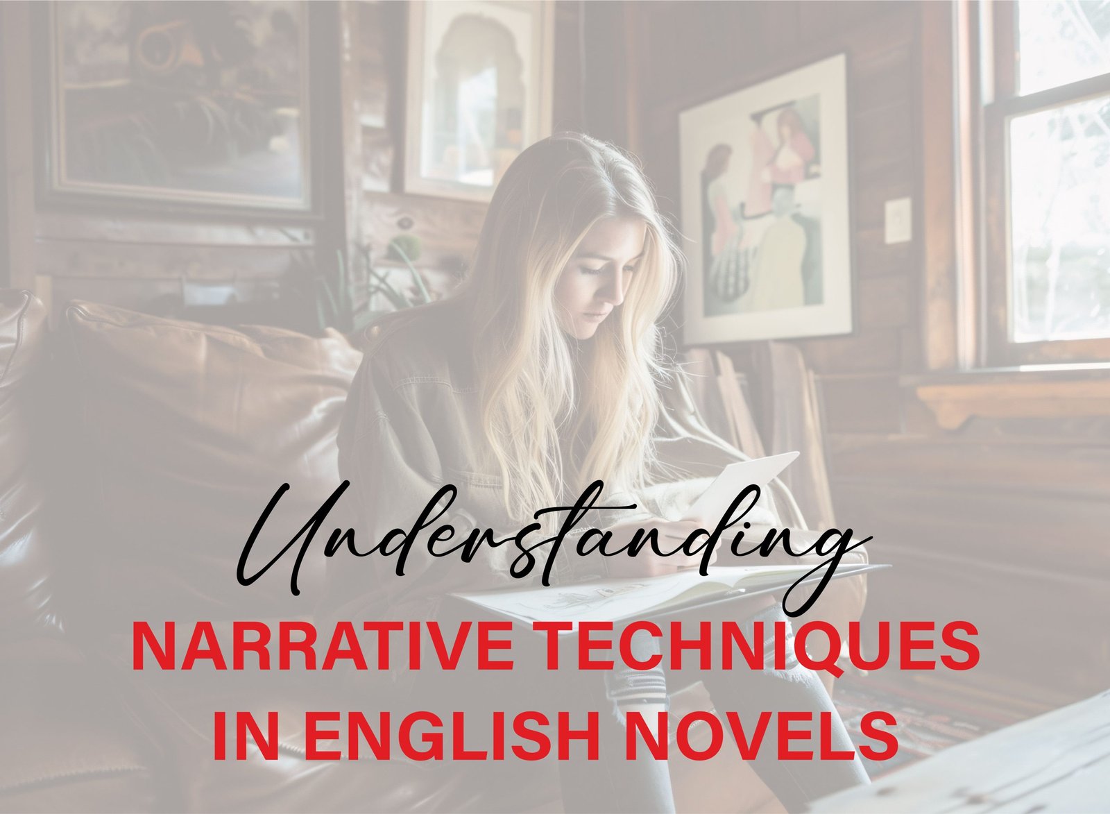 Open novel with reader’s notes analyzing narrative techniques like voice, perspective, and tone